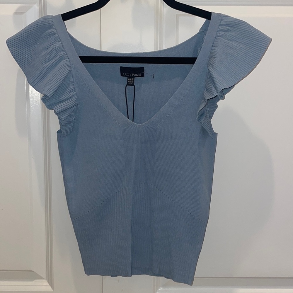 NWT Ruffle cap sleeve V-neck top